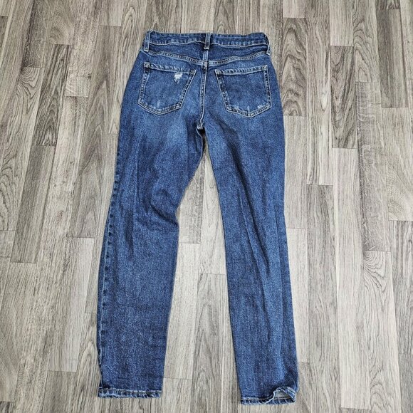 Old Navy Jeans Womens 2 Blue O.G. Straight High Rise Distressed Denim Jeans - Picture 2 of 10